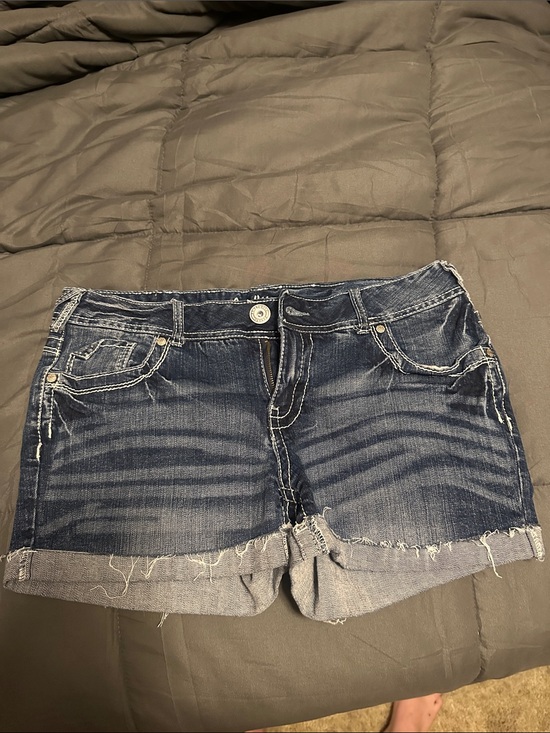 Amethyst Jeans Pants - Amethyst Jeans Dark Blue Distressed Rolled-Hem Denim Shorts